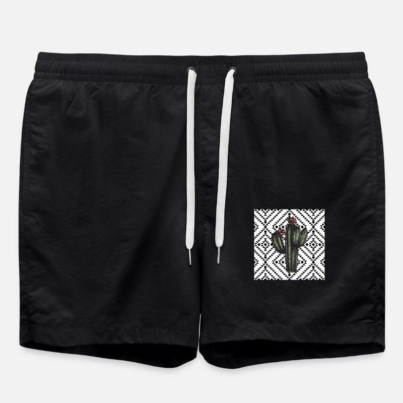 Cactus Geometric Pattern Design - Swim Trunks - black