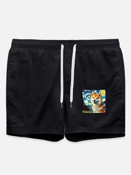 Shiba inu Van Gogh style - Swim Trunks - black