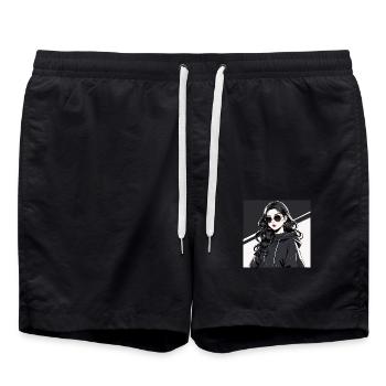 Femme Anime Rétro-Futuriste En Noir - Short de bain - noir - Devant - AI Model Male 185 light (185cm)