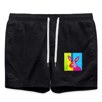 "Bunter Ostertag" - Badeshorts - Schwarz - Vorne - AI Model Male 185 light (185cm)