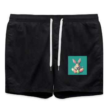 Fröhlicher Osterhase mit Ostereiern - Badeshorts - Schwarz - Vorne - AI Model Male 185 light (185cm)