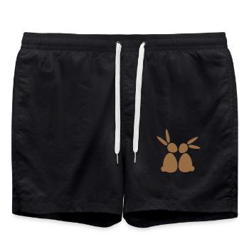 2 Hasen Freunde Team Crew Paar Zwei Glücklich Süß - Badeshorts - Schwarz - Vorne - AI Model Male 185 light (185cm)