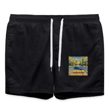 HANNOVER - Auto auf Schiene in „blau/gelb“ - Badeshorts - Schwarz - Vorne - AI Model Male 185 light (185cm)