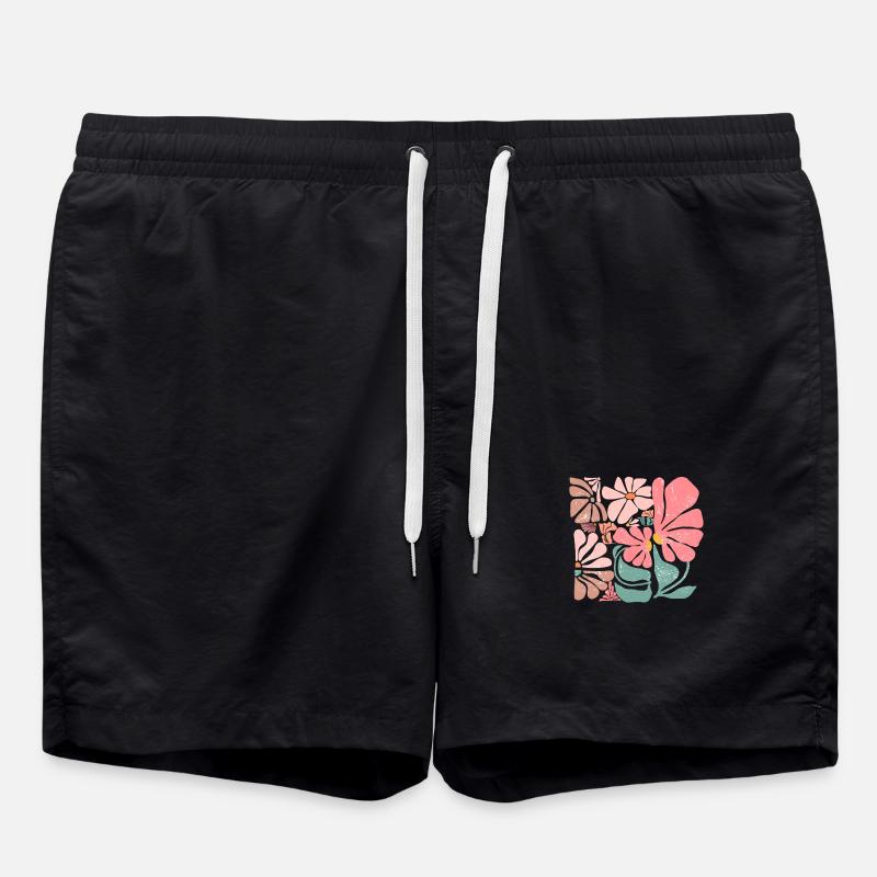 Fleurs groovy rétro rose - Short de bain - noir