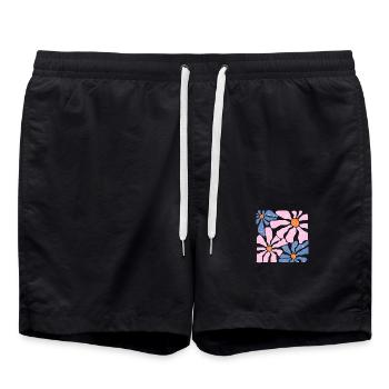 Groovy Retro Rosa und Blaue Blumen - Badeshorts - Schwarz - Vorne - AI Model Male 185 light (185cm)