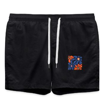 Groovy Retro Blue and Orange Flowers - Swim Trunks - black - Front - AI Model Male 185 light (185cm)