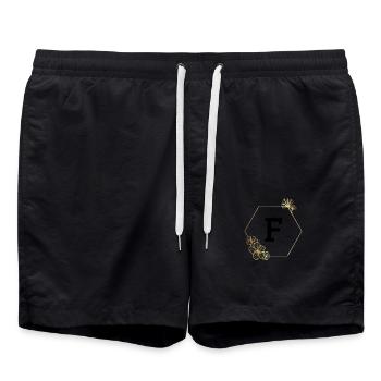 Buchstabe f Goldener Blumenrahmen - Badeshorts - Schwarz - Vorne - AI Model Male 185 light (185cm)