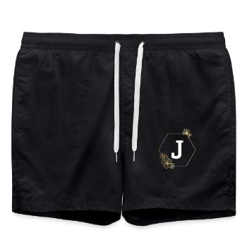 Buchstabe j Goldener Blumenrahmen - Badeshorts - Schwarz - Vorne - AI Model Male 185 light (185cm)