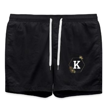 Lettre k cadre Floral doré - Short de bain - noir - Devant - AI Model Male 185 light (185cm)