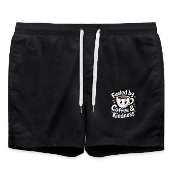 Funny Coffee Lover Fueled by Coffee And Kindness - Swim Trunks - black - Front - AI Model Male 185 light (185cm)