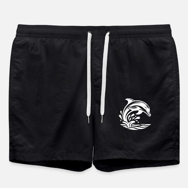Jumping Elegant Tattoo Dolphin - Swim Trunks - black