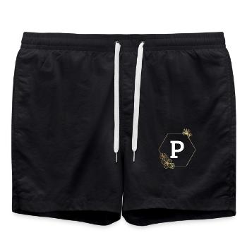 Buchstabe p Goldener Blumenrahmen - Badeshorts - Schwarz - Vorne - AI Model Male 185 light (185cm)