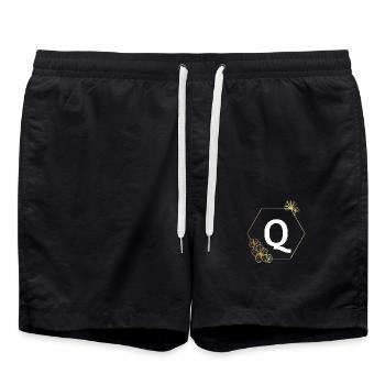 Buchstabe q Goldener Blumenrahmen - Badeshorts - Schwarz - Vorne - AI Model Male 185 light (185cm)