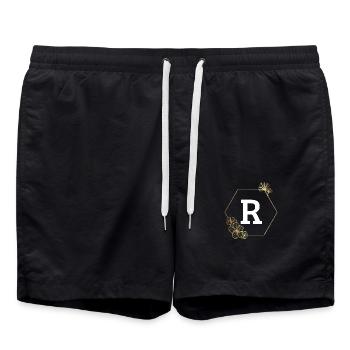 Buchstabe r Goldener Blumenrahmen - Badeshorts - Schwarz - Vorne - AI Model Male 185 light (185cm)