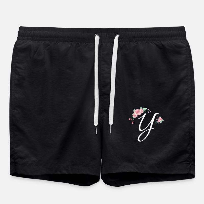Letter and flowers - Swim Trunks - black