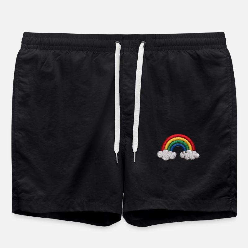 Rainbow Embroidered - Swim Trunks - black