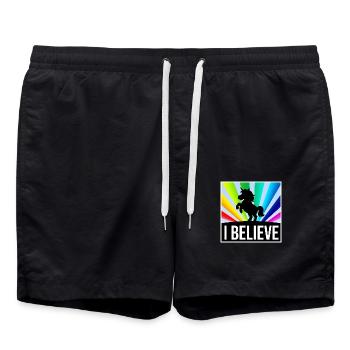 I BELIEVE Einhorn vor leuchtenden Regenbogenstrahl - Badeshorts - Schwarz - Vorne - AI Model Male 185 light (185cm)
