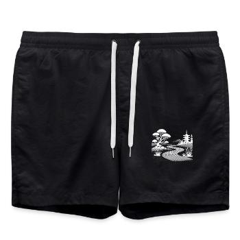 Sand Pattern and Pagoda Zen Garden Inspiration - Swim Trunks - black - Front - AI Model Male 185 light (185cm)