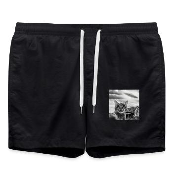 Cat Selfie with Alien UFO Funny Space - Swim Trunks - black - Front - AI Model Male 185 light (185cm)