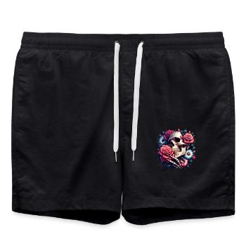 Smiling skull with colorful flowers - Swim Trunks - black - Front - AI Model Male 185 light (185cm)