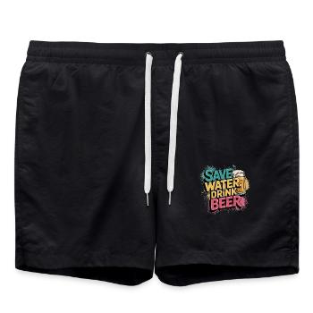 Save Water, Drink Beer - Buntes Graffiti-Motiv - Badeshorts - Schwarz - Vorne - AI Model Male 185 light (185cm)