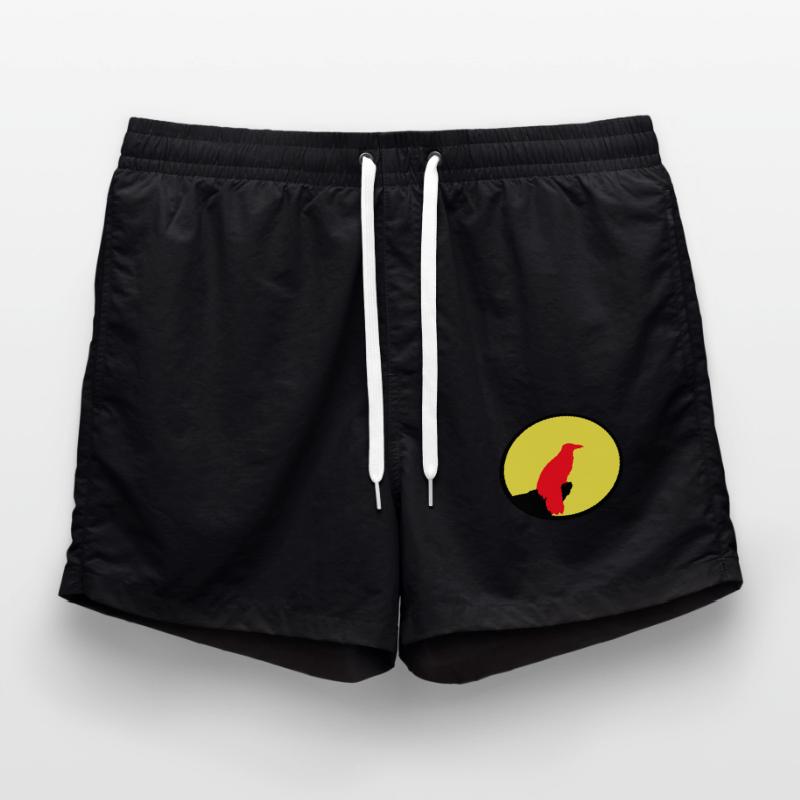 Vogel sitzt Mond nachts Klippe Werwolf heulen Wolf Badeshorts