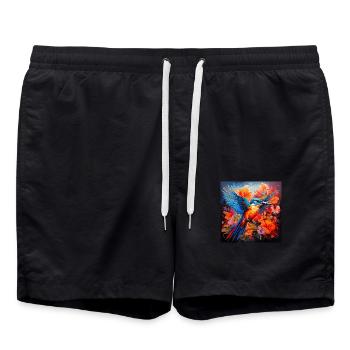 Eisvogel,Kolibri, Hibiskus,Blumen,bunt,malerei - Badeshorts - Schwarz - Vorne - AI Model Male 185 light (185cm)