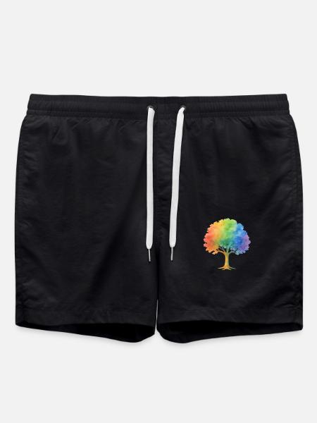 Rainbow Tree – Colorful watercolor tree full of life and - Swim Trunks - black