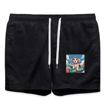 Ich liebe die Fliegerei in Englisch. I love - Badeshorts - Schwarz - Vorne - AI Model Male 185 light (185cm)