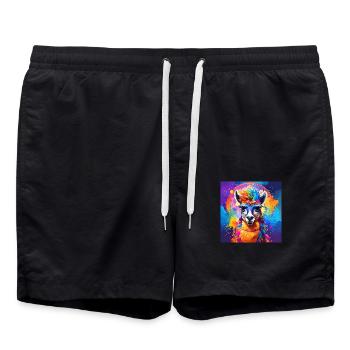 lama,graffiti,peinture,coloré - Short de bain - noir - Devant - AI Model Male 185 light (185cm)