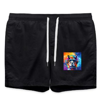 lama,graffiti,peinture,coloré - Short de bain - noir - Devant - AI Model Male 185 light (185cm)