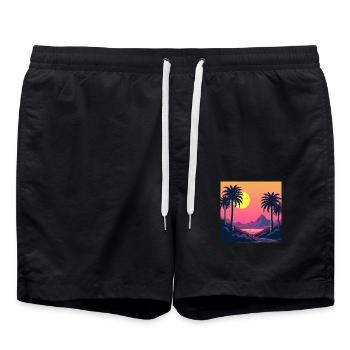 Vibrant retro 80s inspired sunset - Swim Trunks - black - Front - AI Model Male 185 light (185cm)
