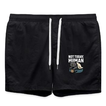 Pas aujourd’hui, humain – Sarcastique Lazy Cat Design - Short de bain - noir - Devant - AI Model Male 185 light (185cm)