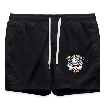 Thé à bulles Kawaii Chibi – Sip Happens Fun Food Pun - Short de bain - noir - Devant - AI Model Male 185 light (185cm)
