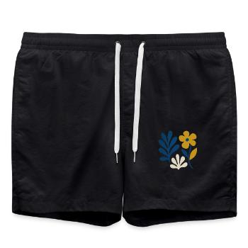 Composition florale – Bleu & Moutarde - Short de bain - noir - Devant - AI Model Male 185 light (185cm)