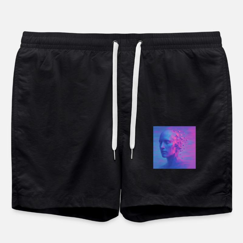 Futuristic head in digital style - Swim Trunks - black