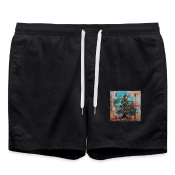 Graffiti Xmas Tree Rost Metall urban Containertür - Badeshorts - Schwarz - Vorne - AI Model Male 185 light (185cm)