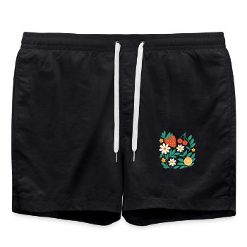 Fruchtblüte – Florales Design mit Erdbeere, Kirsch - Badeshorts - Schwarz - Vorne - AI Model Male 185 light (185cm)