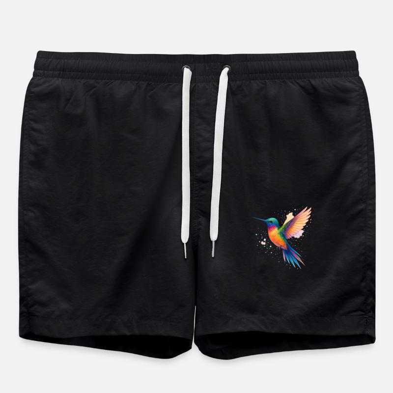 Colibri arc-en-ciel à l’aquarelle - Short de bain - noir