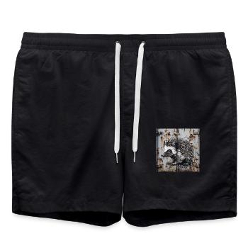 Graffiti Igel Rost Metal urban Streetart Container - Badeshorts - Schwarz - Vorne - AI Model Male 185 light (185cm)