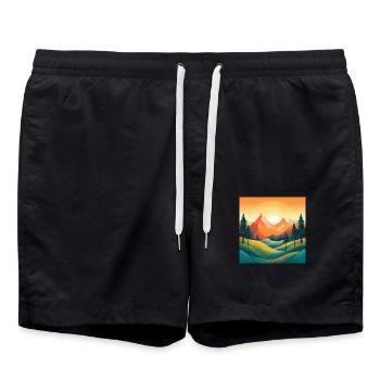 Artistic Mountain Sunset: Bold Nature Design - Swim Trunks - black - Front - AI Model Male 185 light (185cm)