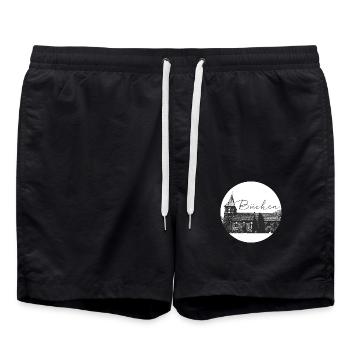 Books, skyline, circle, city, black and white - Swim Trunks - black - Front - AI Model Male 185 light (185cm)