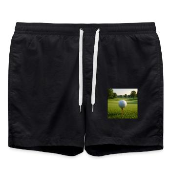Sport - Golf, Golfball auf dem Abschlag - Badeshorts - Schwarz - Vorne - AI Model Male 185 light (185cm)
