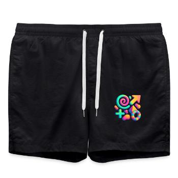 Neon Dreams – 3D Abstrakte Formen Explosion - Badeshorts - Schwarz - Vorne - AI Model Male 185 light (185cm)