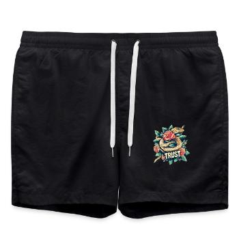 Trust – Snake & Roses. - Swim Trunks - black - Front - AI Model Male 185 light (185cm)