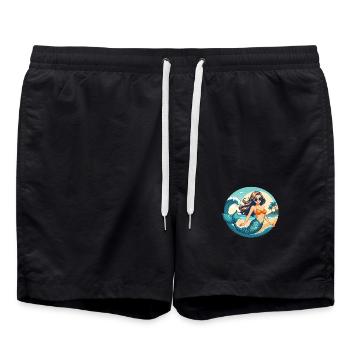 Mermaid Beach Vibes Meerjungfrau am Strand - Badeshorts - Schwarz - Vorne - AI Model Male 185 light (185cm)