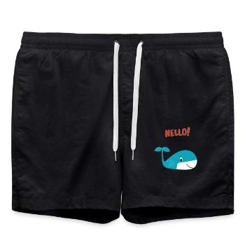 Happy Whale Says Hello - Gift Idea - Swim Trunks - black - Front - AI Model Male 185 light (185cm)