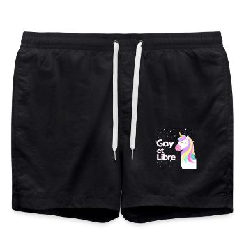 Schwul und frei - Badeshorts - Schwarz - Vorne - AI Model Male 185 light (185cm)