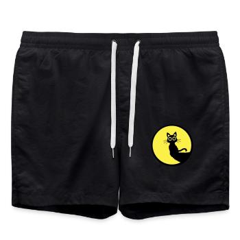 Cat Cute Moon Round Cliff Mountain Night Big Eyes - Swim Trunks - black - Front - AI Model Male 185 light (185cm)