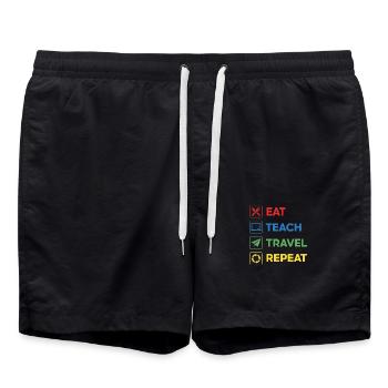 Eat Teach Travel Repeat – Colorful Teacher Travel - Swim Trunks - black - Front - AI Model Male 185 light (185cm)